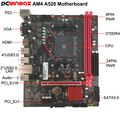 PCWINMAX A520 AM4 Micro ATX Motherboard DDR4 Support M.2 USB 3.0 VGA HD Slot