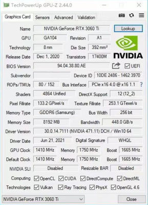 GeForce RTX 3060 Ti 8GB GDDR6