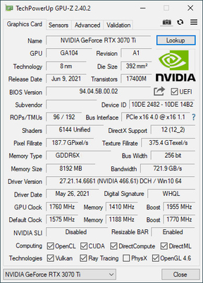 Geforce RTX 3070 Ti 8GB Graphics Card GDDR6X 256 Bit PCIe 4.0 GPU Video Card