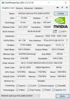 Geforce RTX2060 Super 8GB OC Video Card GDDR6 448GB/S 8pin Cooling Fan