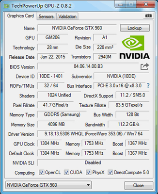 GTX 960 4gb 256bit Ddr5 Mining Graphic Card 1304MHz 1753MHz PCI Express 3.0 X16