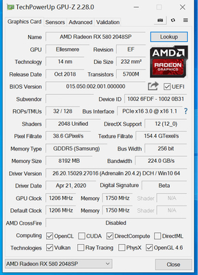 Radeon RX 580 8GB Graphics Card 2048SP GDDR5 256 Bit DP HDM1 DVI-Output With Dual Fan