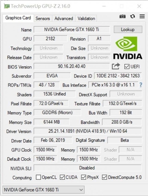 PCWINMAX GTX 1660 Ti 6GB GPU Graphics Card 192 Bit 1530MHz 2001MHz HD DP DVI 14Gbps Memory