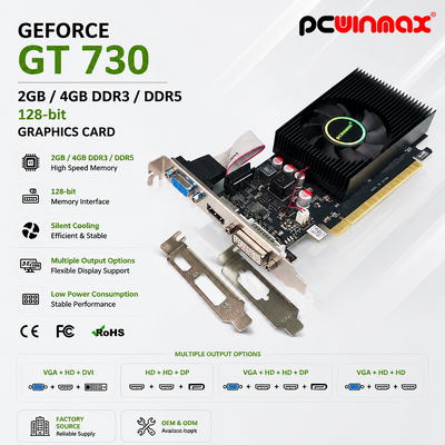 PCWINMAX 지포스 GT 730 2GB 4GB DDR3 DDR5 64비트 그래픽 카드 HD+HD+DP 포트 PC용 저프로필 비디오 카드