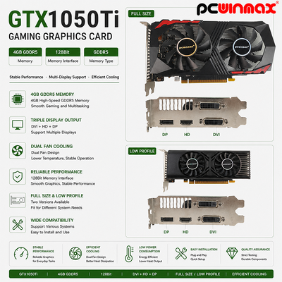 PCWINMAX GeForce GTX 1050 Ti 그래픽 카드 4GB DDR5 128 비트 듀얼 팬 650MHz 1800MHz 주파수 1050Ti 데스크톱 GPU