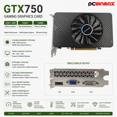PCWINMAX Geforce GTX 750 4GB 그래픽 카드 DDR5 128비트 DP HD DVI 출력 PCIe x16 그래픽 카드