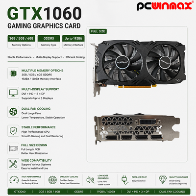 PCWINMAX OEM GeForce GTX 1060 5GB GDDR5 160비트 게임 그래픽 카드 HD DP DVI 출력 비디오 카드와 함께 듀얼 팬