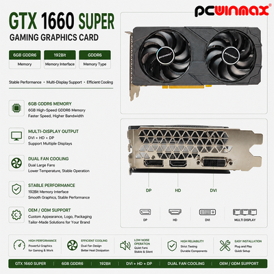 PCWINMAX GeForce GTX 1660 Super 그래픽 카드, 6GB GDDR6 게이밍 PC GPU 192bit 비디오 카드 PCIe 3.0 x16 1660S 게임 카드