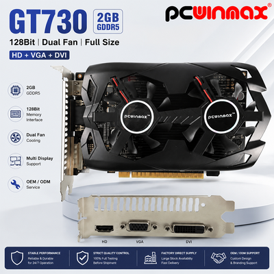 PCWINMAX 지포스 GT 730 2GB DDR5 128 비트 풀 사이즈 GK108 VGA+HD+DVI 인터페이스 듀얼 팬 게임 그래픽 카드